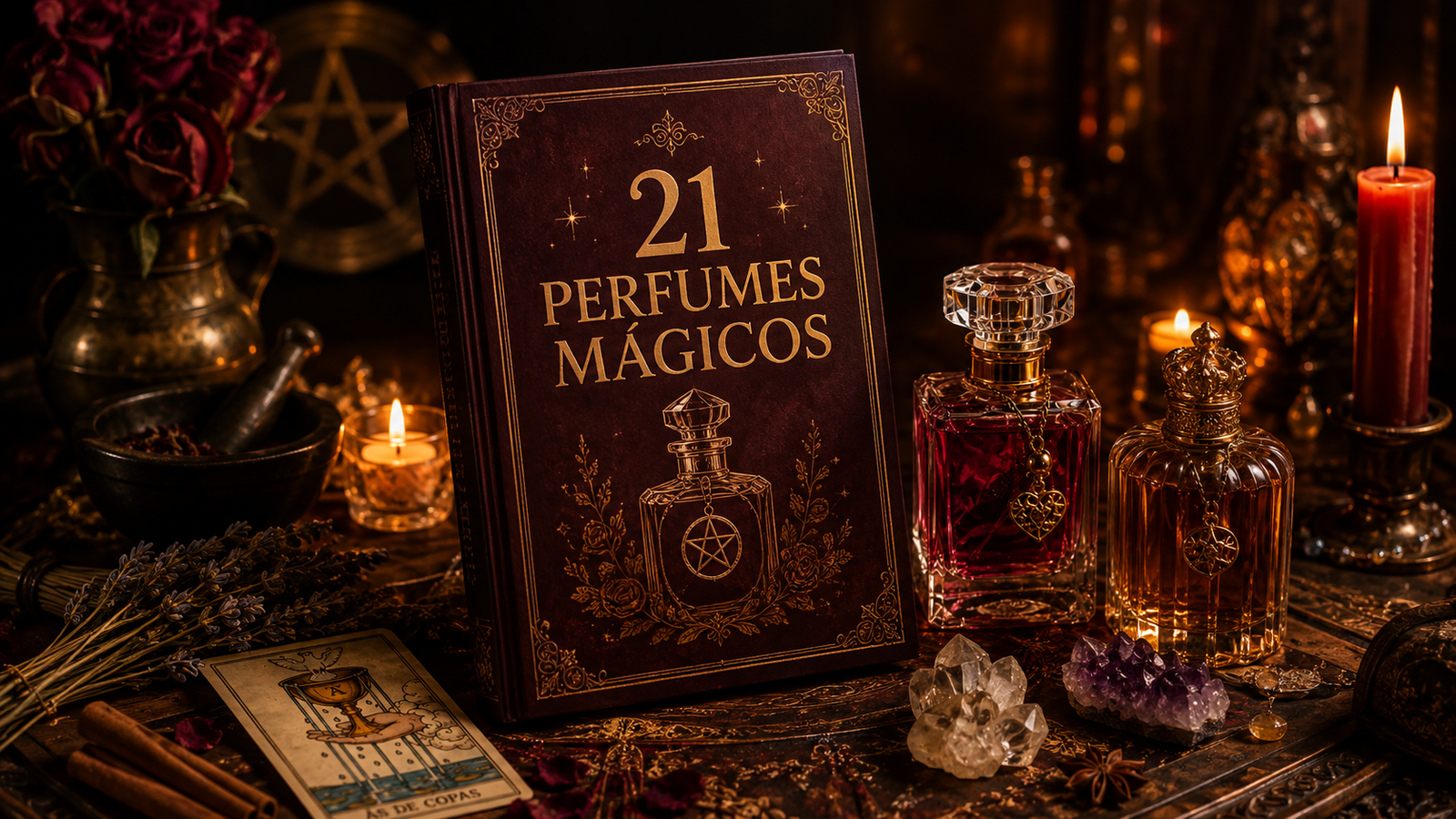 21 Perfumes Mágicos com perfumes, ervas, velas e ingredientes ritualísticos