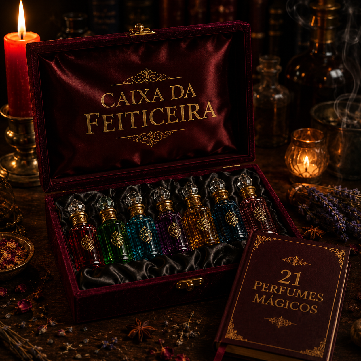 Caixa da Feitiçaria com coleção de perfumes e materiais digitais